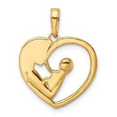 14k and White Rhodium Diamond-cut Mother and Baby Heart Pendant