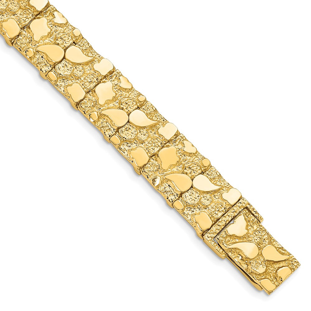 14k Polished and Textured 12.50mm 8 inch Nugget Bracelet
