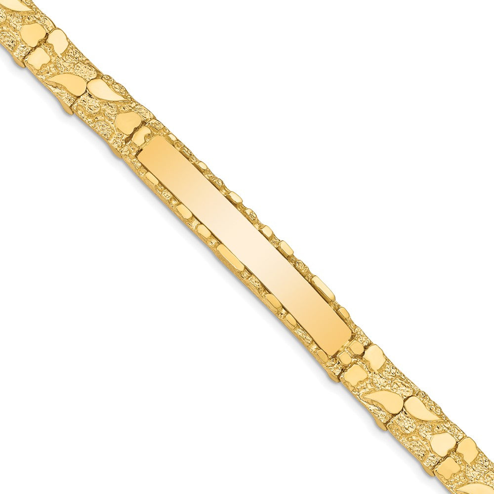 14k Polished Solid 7mm Nugget 37x7mm Plate ID Bracelet (Per Inch)