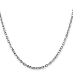 14K White Gold 24 inch 3mm Diamond-cut Round Open Link Cable with Lobster Clasp Chain