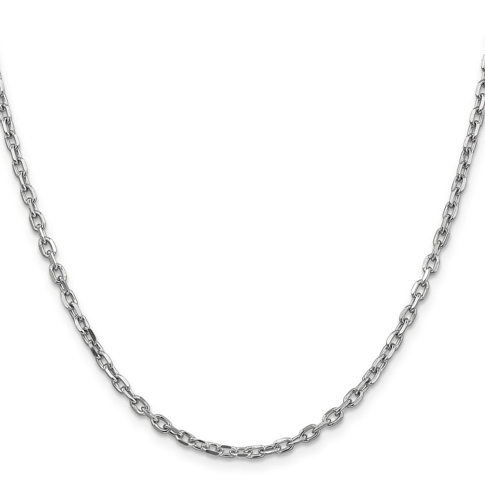 14K White Gold 20 inch 3mm Diamond-cut Round Open Link Cable with Lobster Clasp Chain