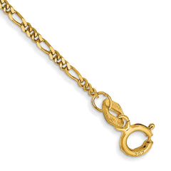 14K 9 inch 1.25mm Flat Figaro with Spring Ring Clasp Anklet