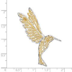14k and White Rhodium Diamond-cut Filigree Hummingbird Pin
