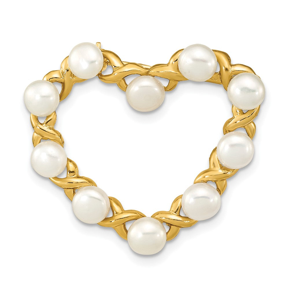 14k 4-5mm White Button Freshwater Cultured Pearl Heart Brooch