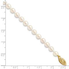 14k 5-6mm White Round Akoya Saltwater Cultured Pearl 7 inch Bracelet - 2