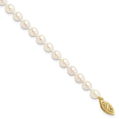 14k 5-6mm White Round Akoya Saltwater Cultured Pearl 7 inch Bracelet - 2