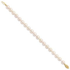 14k 7-8mm White Round Akoya Saltwater Cultured Pearl 7 inch Bracelet - 2