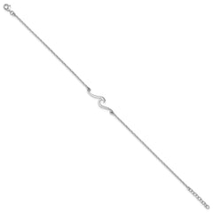 Sterling Silver Rhodium-plated Wave 9 inch Plus 1 inch Extender - Total 10 inch Anklet