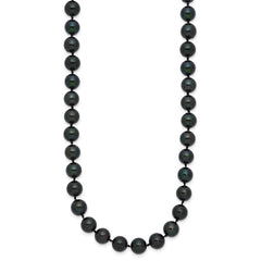 14k White Gold 7-8mm Black Round Akoya Saltwater Cultured Pearl 24 inch Necklace