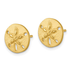 Sterling Silver Rhodium-plated Brushed and Polished Gold-tone Sand Dollar Post Earrings