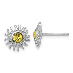 Sterling Silver Rhodium-Plated Polished Yellow Crystal Sun Post Earrings