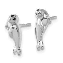 Sterling Silver Rhodium-plated Polished CZ Eye Harbor Seal Post Earrings