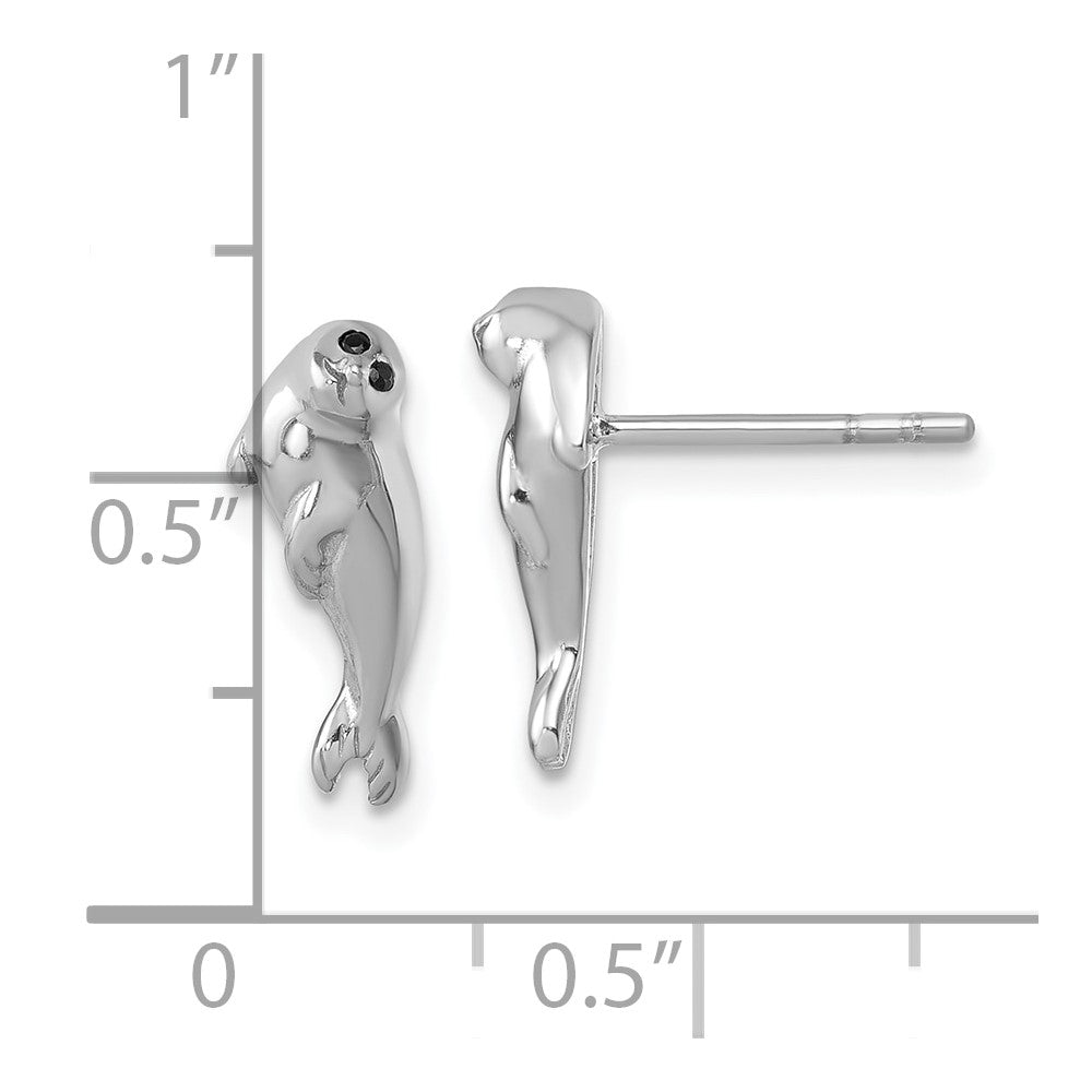 Sterling Silver Rhodium-plated Polished CZ Eye Harbor Seal Post Earrings