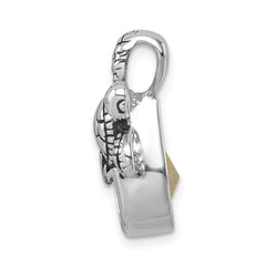 Sterling Silver Rhodium-Plated Antiqued Crystal Hatching Turtle Pendant - 2