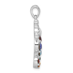 Sterling Silver Rhodium-plated Polished Multi-Color Crystal Seahorse Pendant