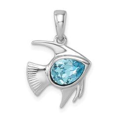Sterling Silver Rhodium-plated Polished Crystal Angel Fish Pendant - 2