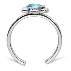 Sterling Silver Rhodium-plated Antiqued Adjustable Turtle Crystal Inlay Ring - 2