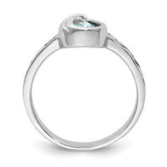 Sterling Silver Rhodium-Plated Polished Double Wave Crystal Inlay Ring - 6