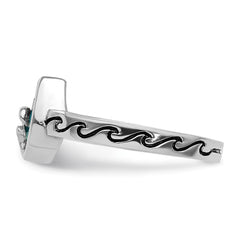 Sterling Silver Rhodium-Plated Polished Double Wave Crystal Inlay Ring - 5