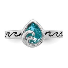 Sterling Silver Rhodium-Plated Polished Double Wave Crystal Inlay Ring - 5