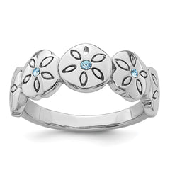 Sterling Silver Rhodium-plated Polished Blue Crystal 5 Sand Dollar Ring - 5
