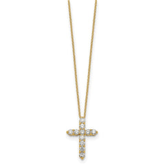 14k Polished 1 carat Diamond Cross Pendant 18 inch Necklace