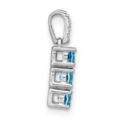 14k White Gold 3-stone Blue Topaz and Diamond Pendant