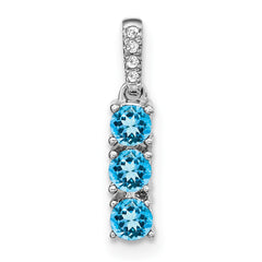 14k White Gold 3-stone Blue Topaz and Diamond Pendant