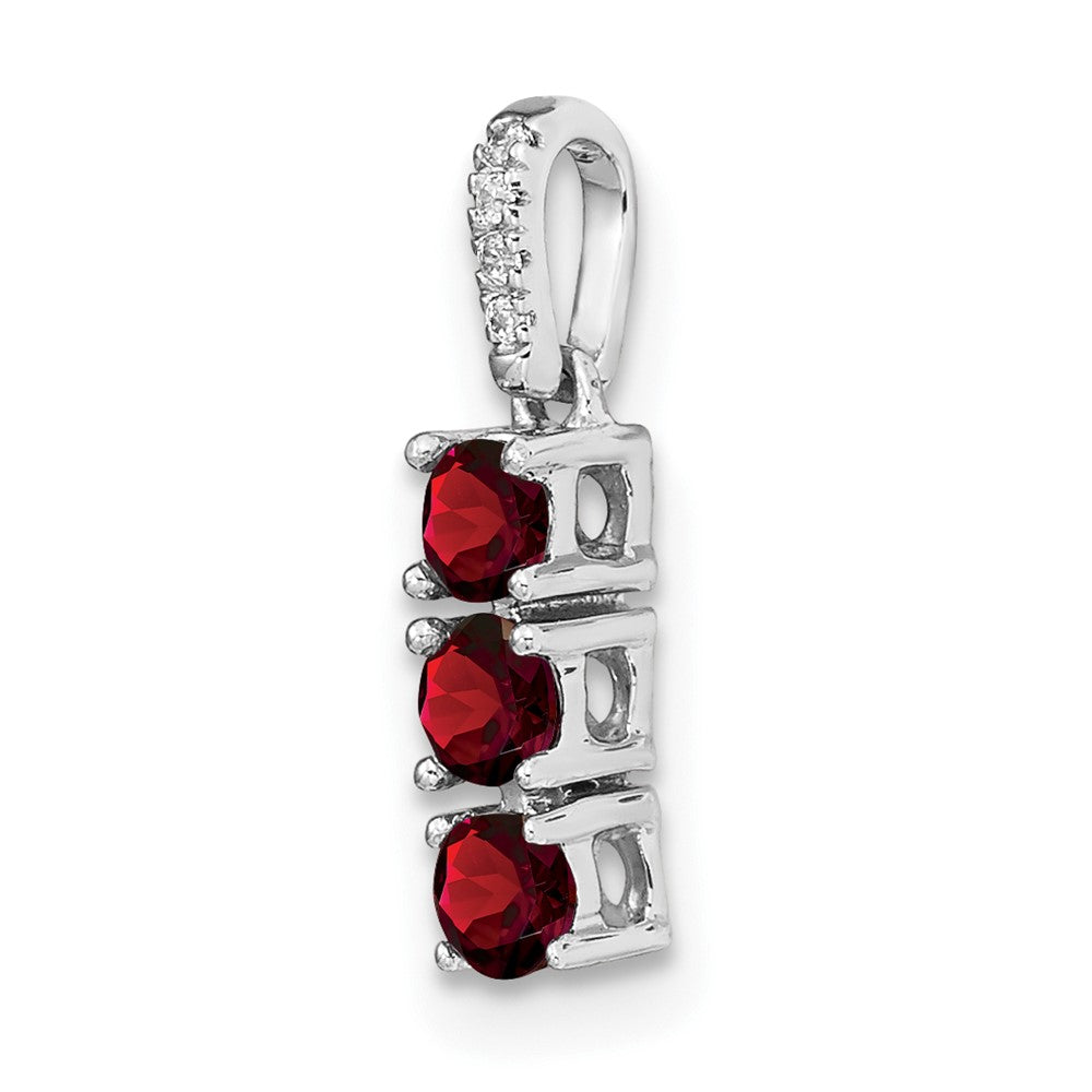 14k White Gold 3-stone Garnet and Diamond Pendant