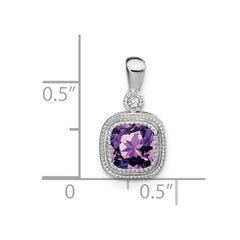 14k White Gold Cushion Amethyst and Diamond Pendant - 3