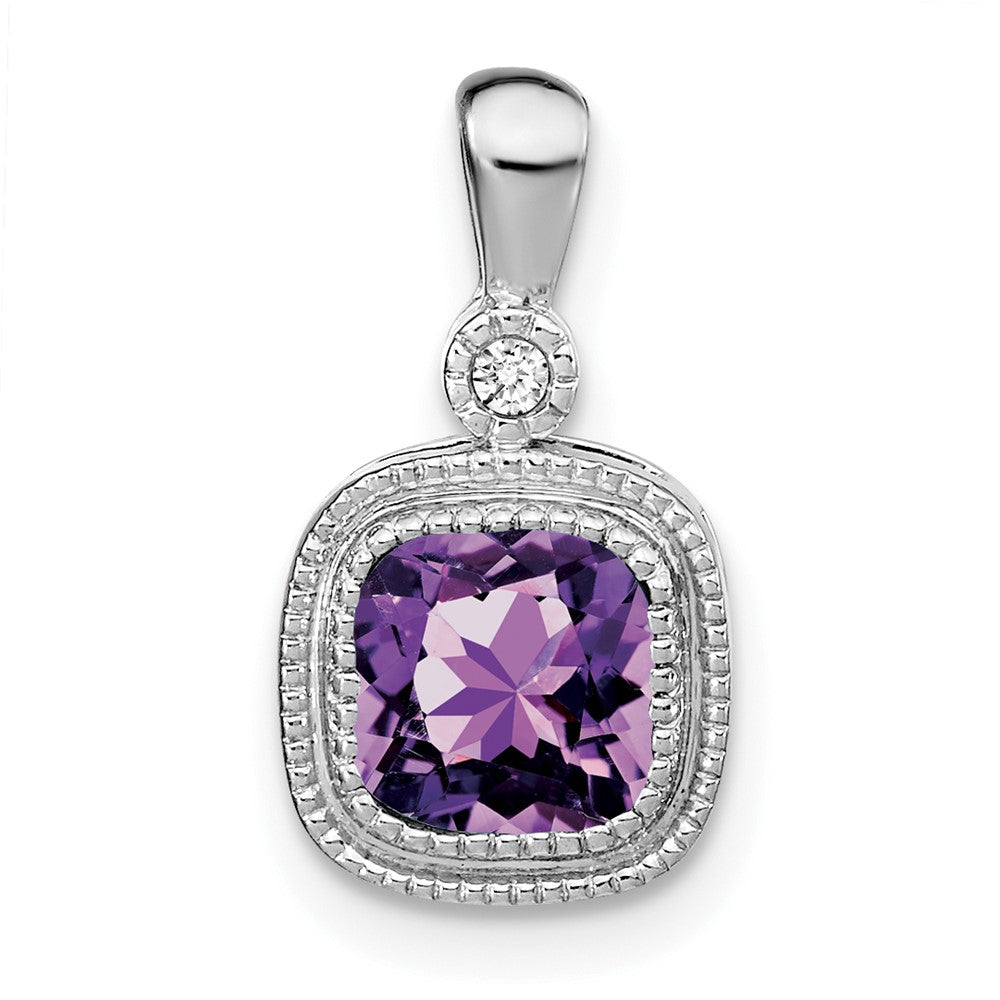 14k White Gold Cushion Amethyst and Diamond Pendant - 3