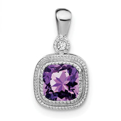 14k White Gold Cushion Amethyst and Diamond Pendant - 3