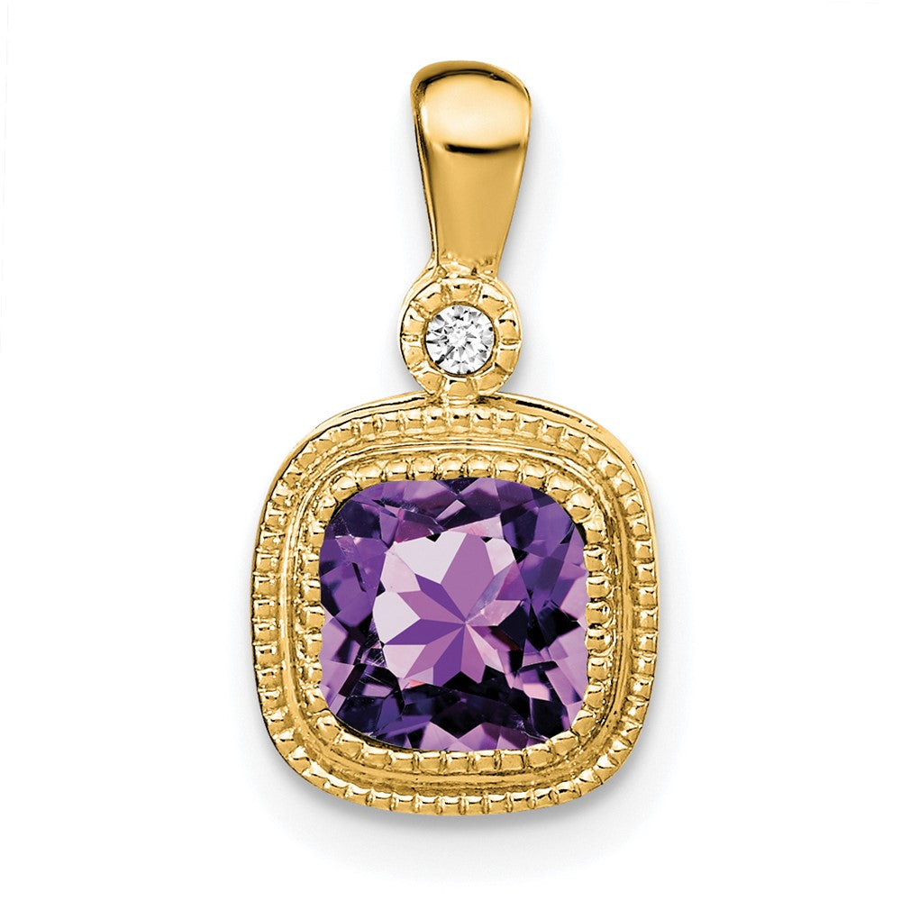 14k Cushion Amethyst and Diamond Pendant