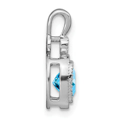 14k White Gold Cushion Blue Topaz and Diamond Pendant - 7