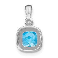 14k White Gold Cushion Blue Topaz and Diamond Pendant - 7