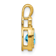 14k Cushion Blue Topaz and Diamond Pendant - 3
