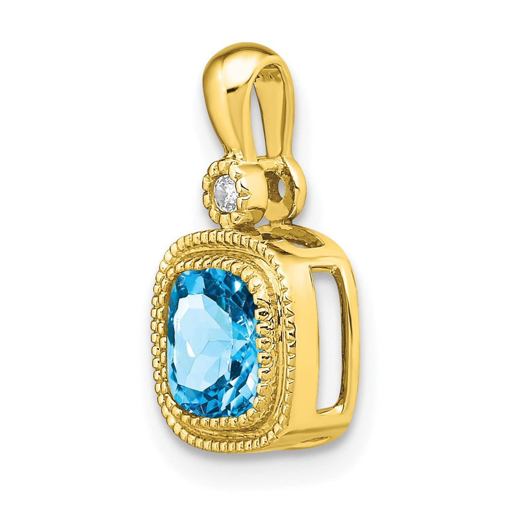 14k Cushion Blue Topaz and Diamond Pendant - 3