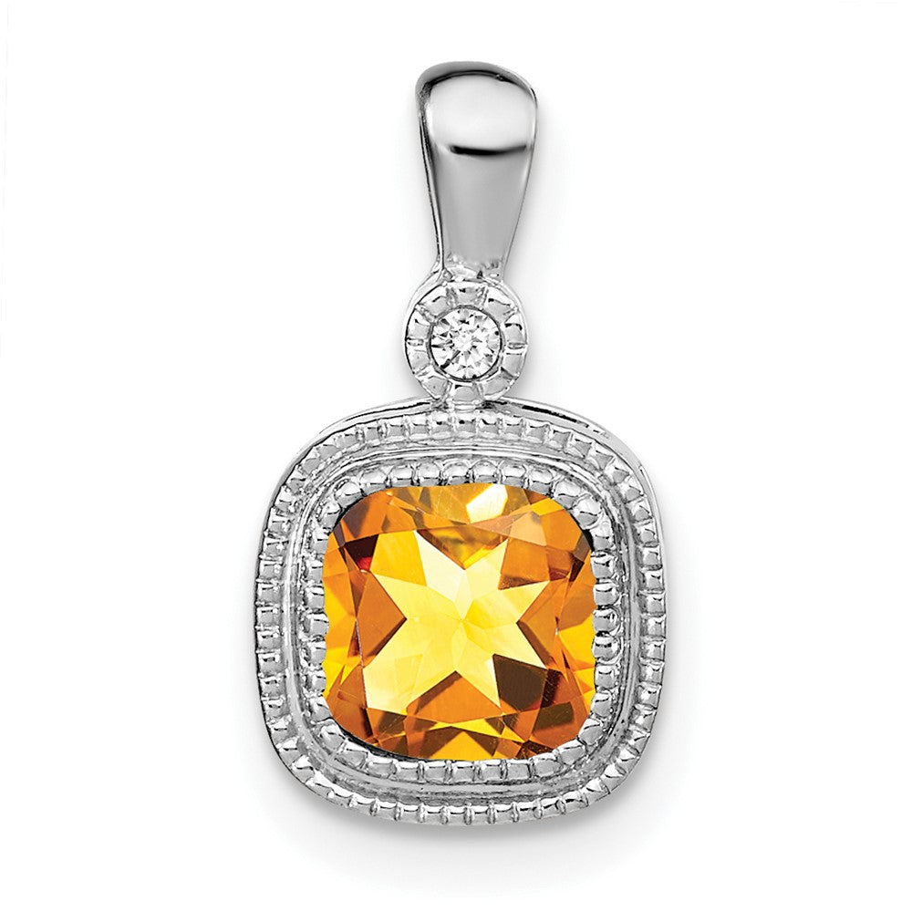 14k White Gold Cushion Citrine and Diamond Pendant - 3