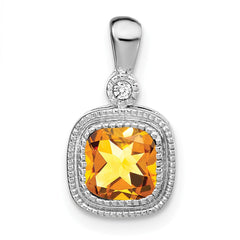 14k White Gold Cushion Citrine and Diamond Pendant - 3