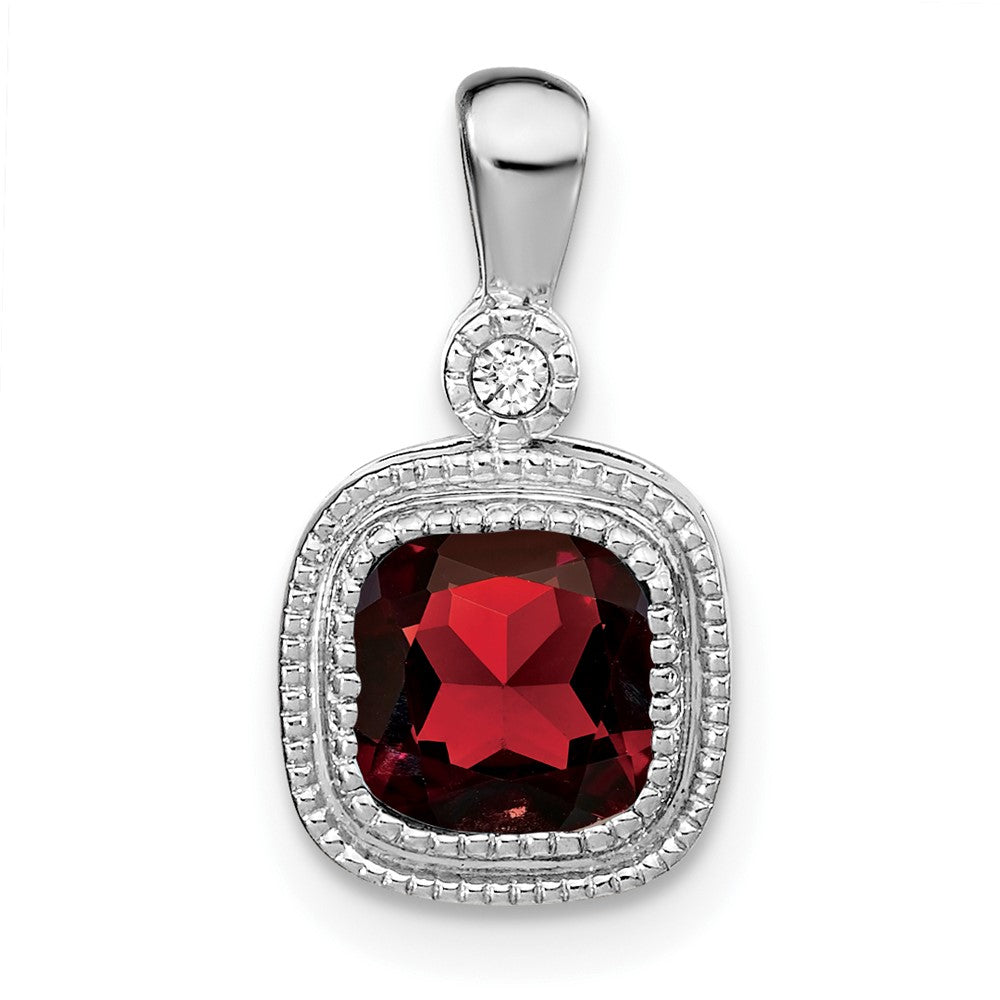14k White Gold Cushion Garnet and Diamond Pendant - 6