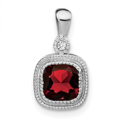 14k White Gold Cushion Garnet and Diamond Pendant - 6
