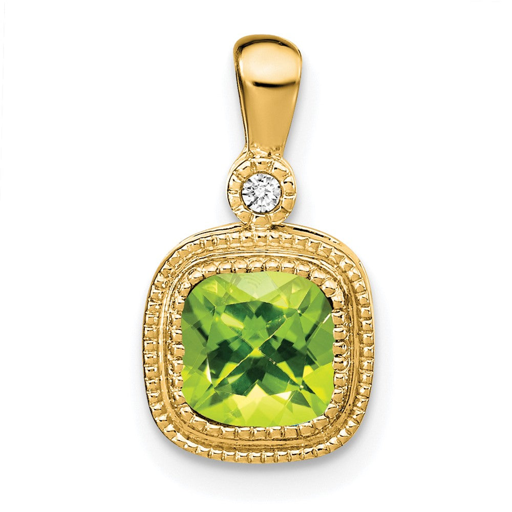 14k Cushion Peridot and Diamond Pendant - 2