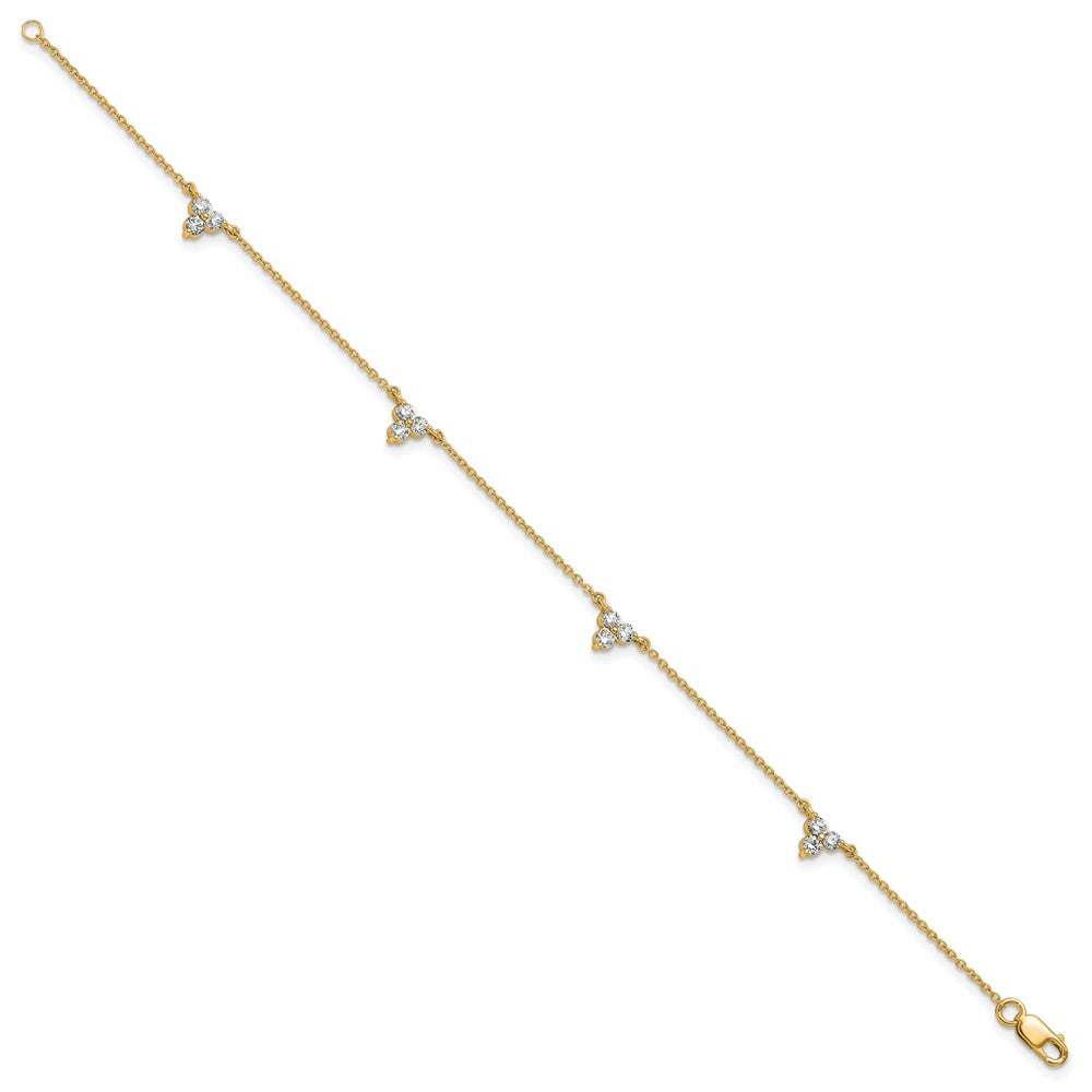 14k Complete 5/8 carat Diamond 3-Stone Cluster 4-Station 7 inch Bracelet