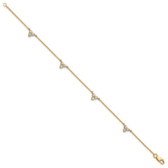 14k Complete 5/8 carat Diamond 3-Stone Cluster 4-Station 7 inch Bracelet