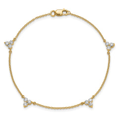 14k Complete 5/8 carat Diamond 3-Stone Cluster 4-Station 7 inch Bracelet