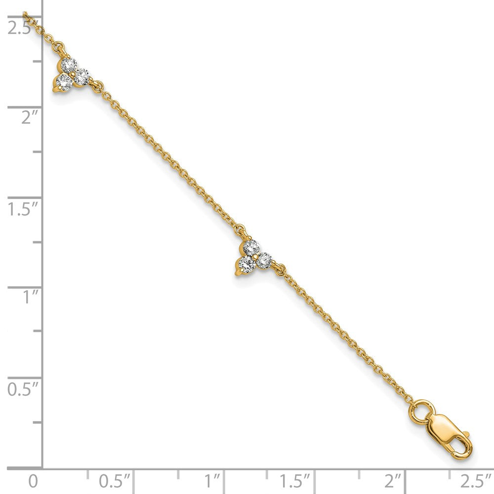 14k Complete 5/8 carat Diamond 3-Stone Cluster 4-Station 7 inch Bracelet