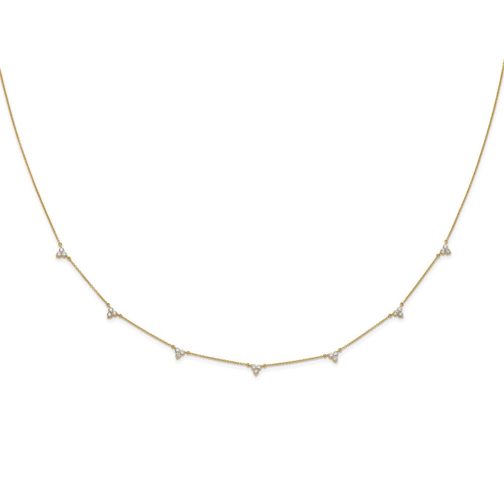 14k Complete 7/8 carat Diamond 3-Stone Cluster 6-Station 16 inch Necklace