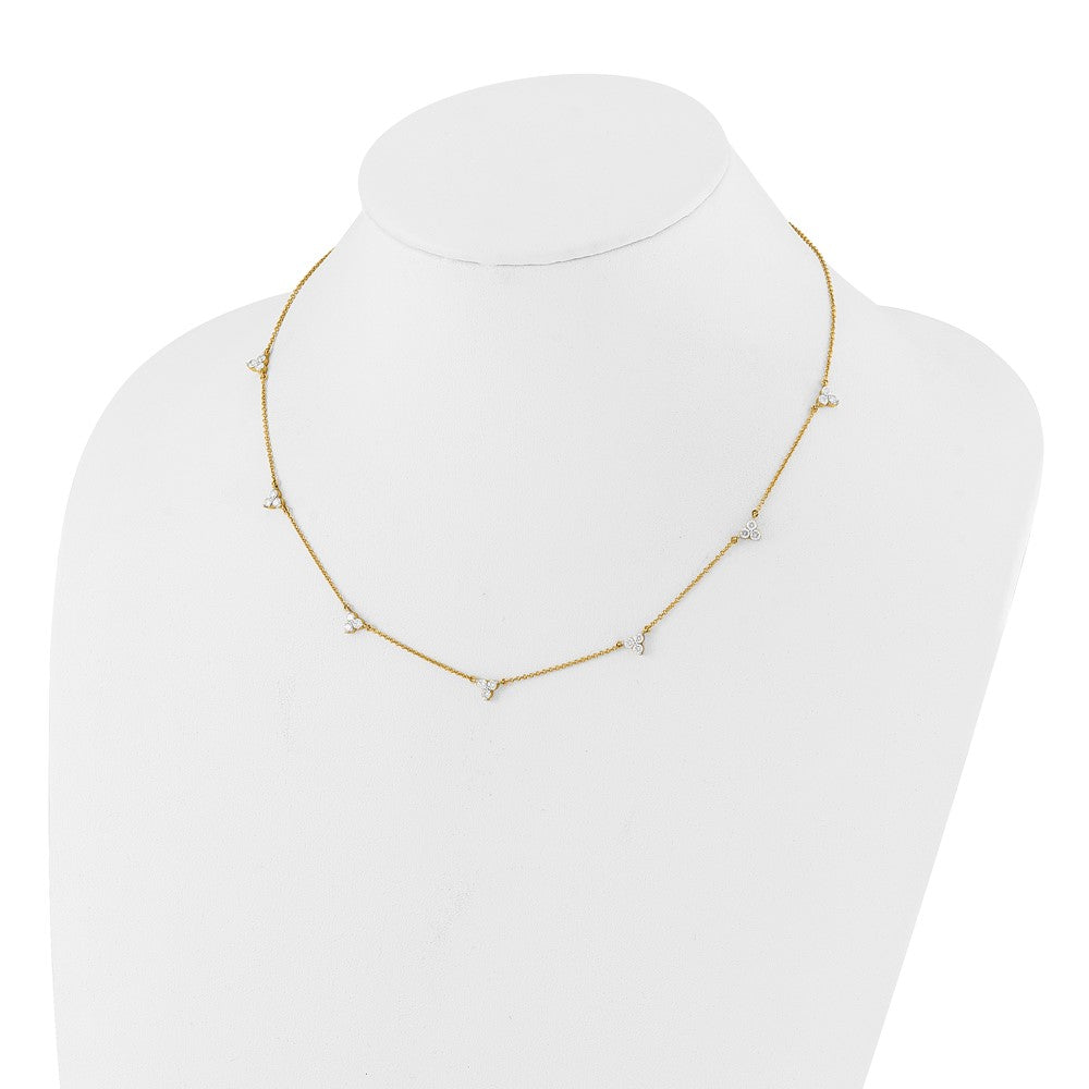 14k Complete 7/8 carat Diamond 3-Stone Cluster 6-Station 16 inch Necklace