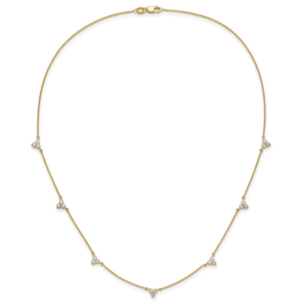 14k Complete 7/8 carat Diamond 3-Stone Cluster 6-Station 16 inch Necklace
