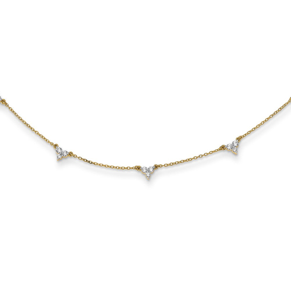 14k Complete 7/8 carat Diamond 3-Stone Cluster 6-Station 16 inch Necklace